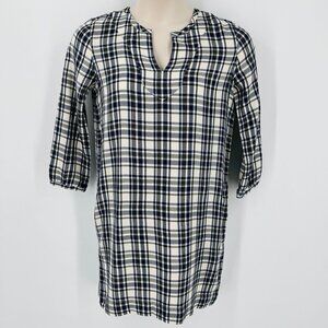 Madewell Artiste Plaid Tunic Dress Size XS Navy, Black, White